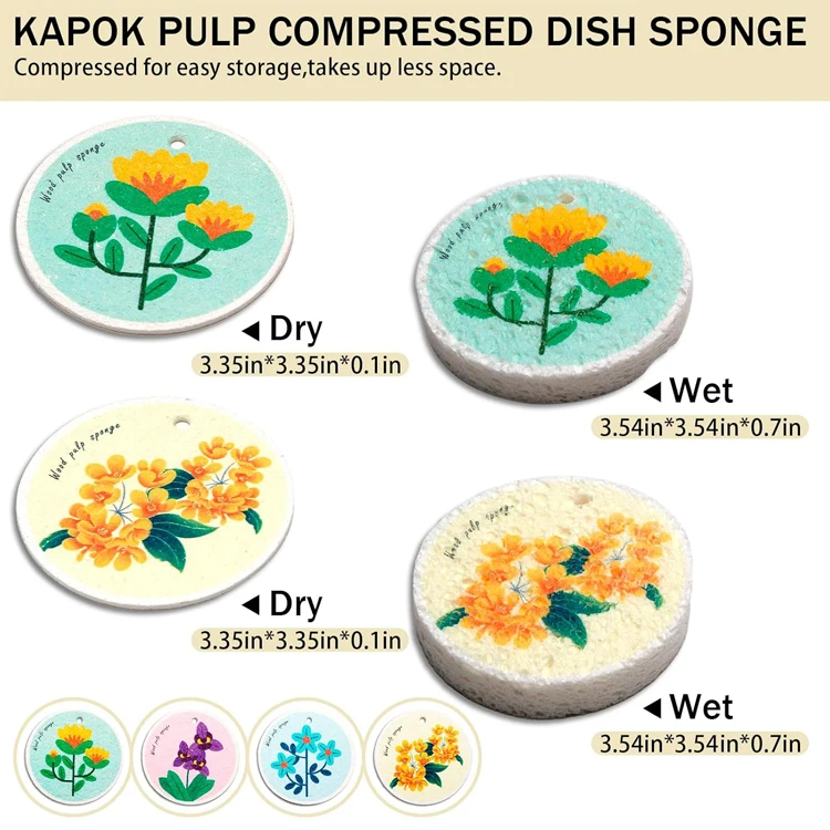 Hot-Selling Custom Eco-Friendly Absorbent Kitchen Cleaning Printing Cellulose Sponge Wood Pulp Cotton Dish washing Sponge