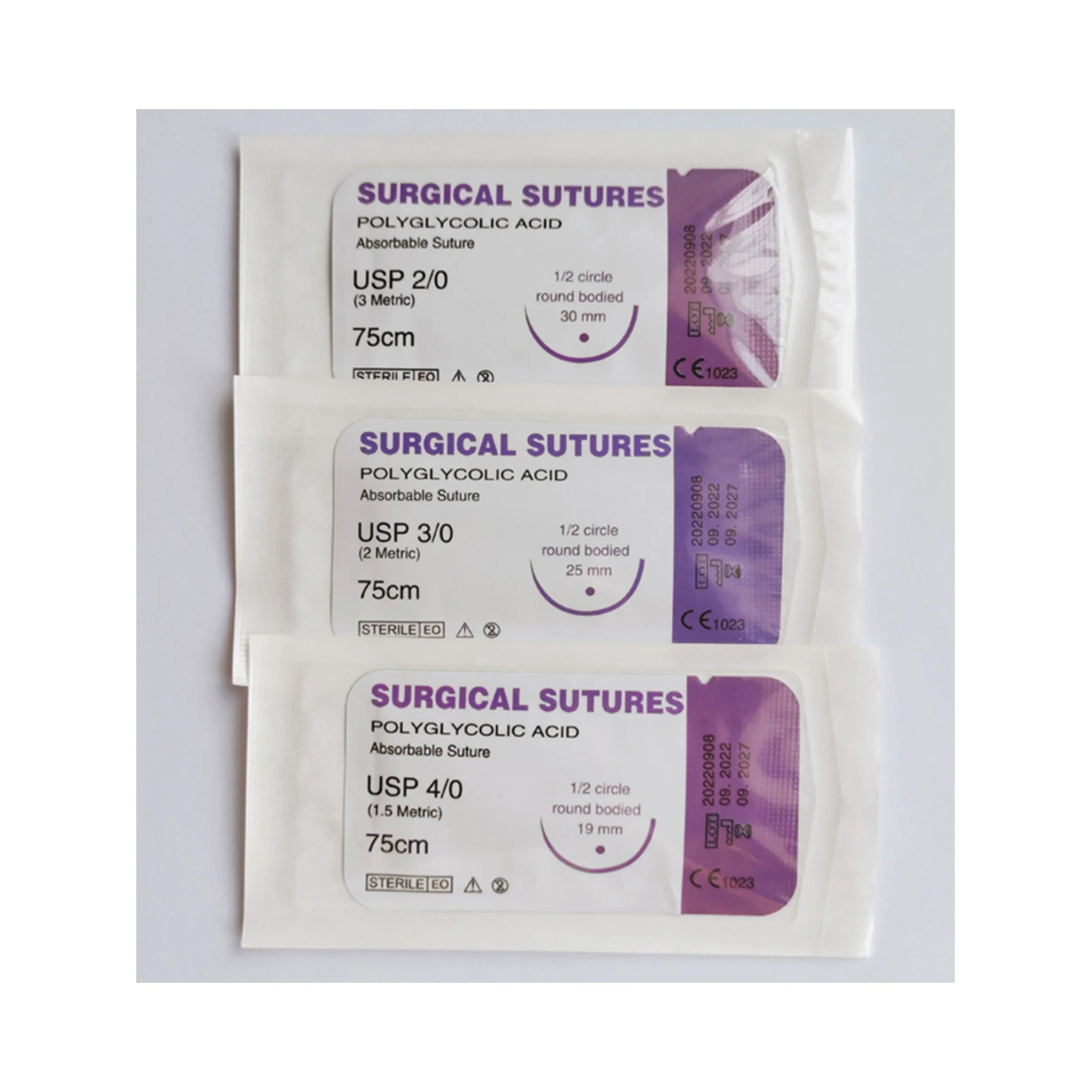 Pga Usp 2/0 25 Mm 19 Mm Disposable Medical Absorbable Polyglycolic Acid Surgical Suture With Needle