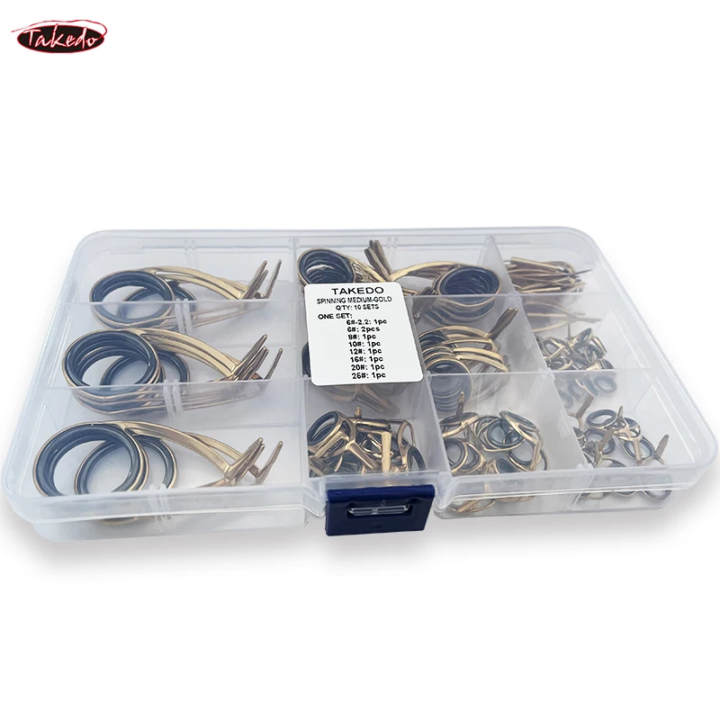 TAKEDO TN75-1 5sets Spinning Medium Fishing Rod Guide StainlessSsteel Bracket Ceramics Rings DIY Fishing Rod Accessories
