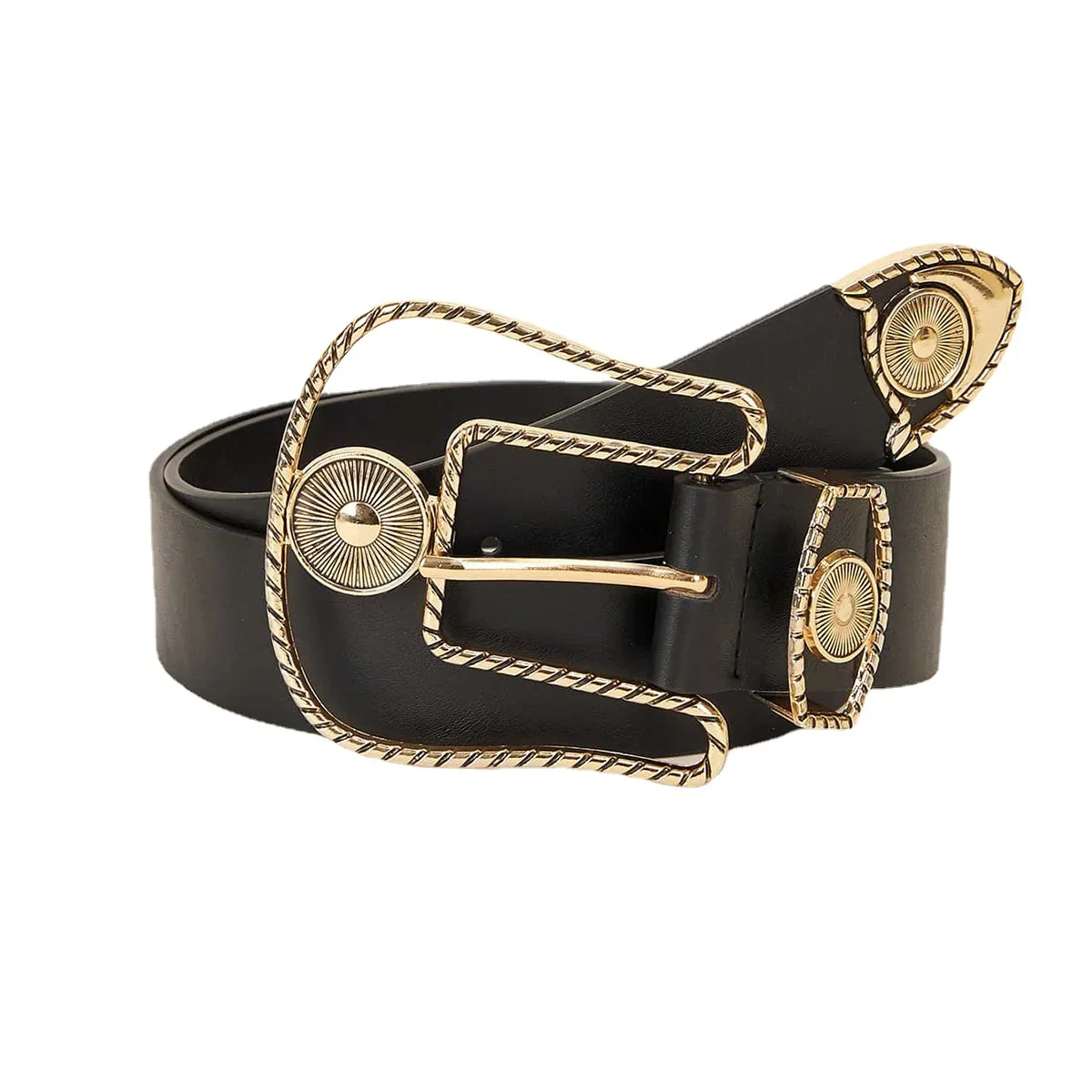 Vintage Gold Western Buckle 3 Sets Women Leather Ladies Wide Waist Belt