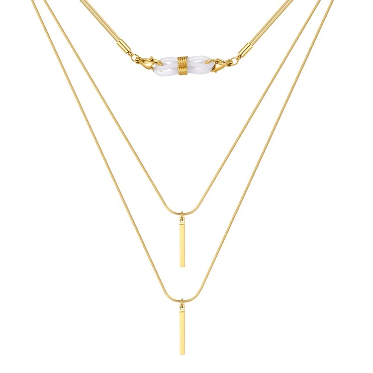 18K Gold Plated Stainless Steel Jewelry Snake Chain FaceMask Necklace Glasses Accessories Necklace P213218