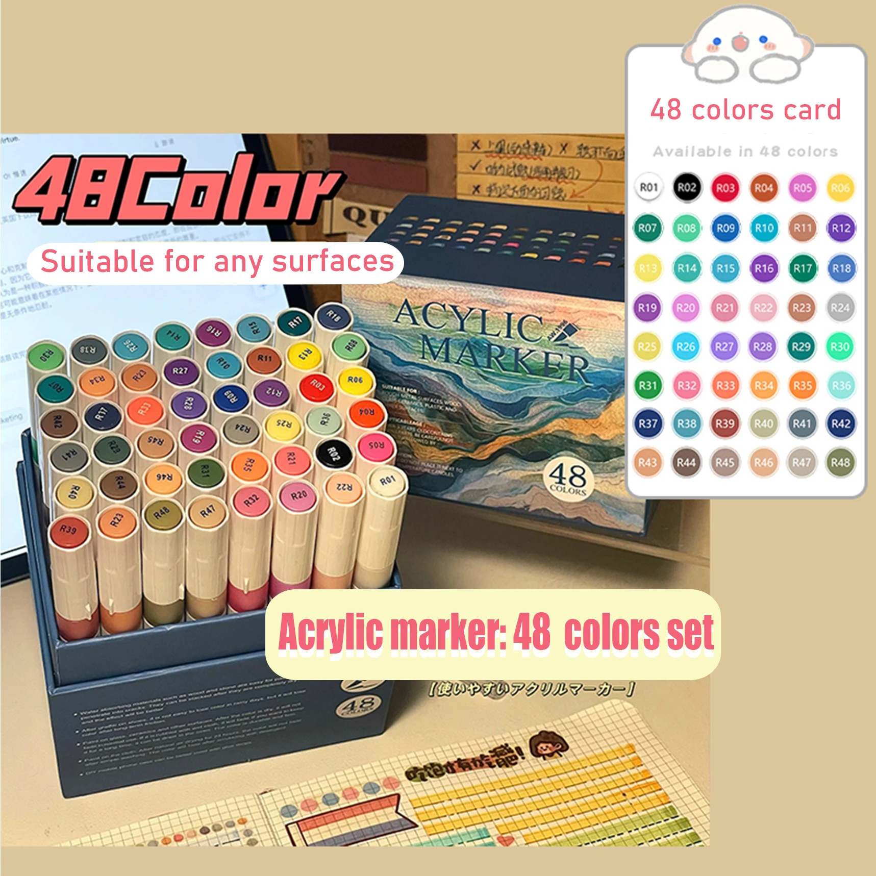wholesale stationery material art color pen set waterproof long lasting bright color soft brush acrylic marker to write on glass