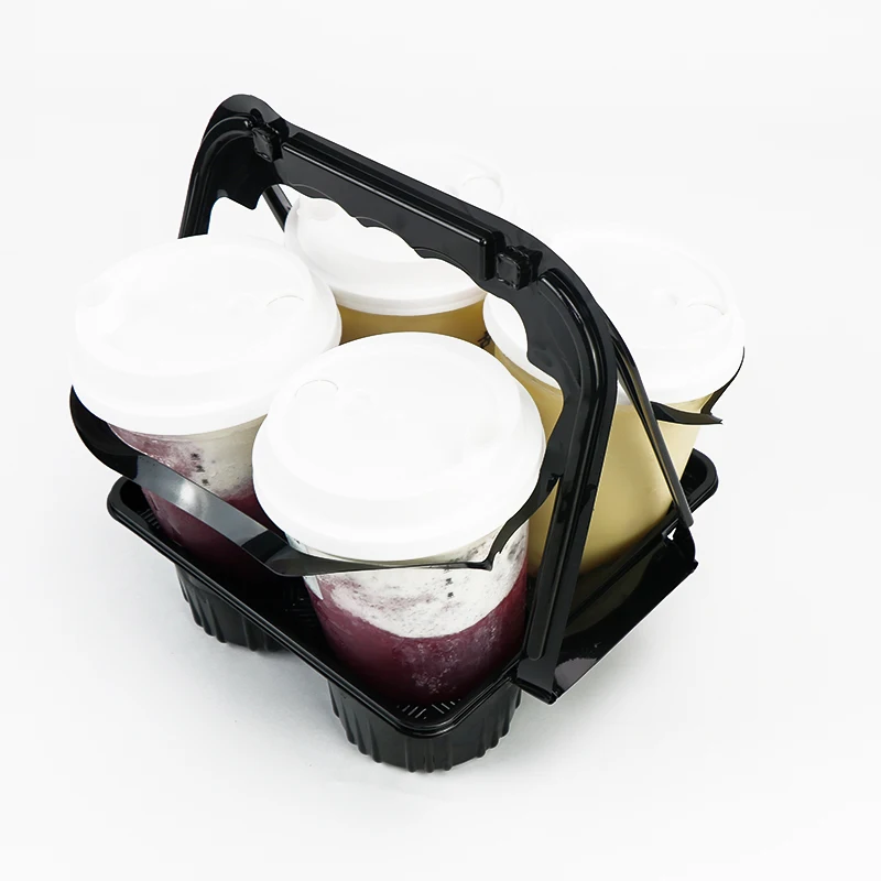 Disposable Drink Carrier Custom PVC Plastic Foldable Take Away Ice Juice Coffee 4 6 Pack Cup Holder Tray With Handle