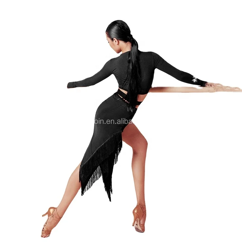 INNOIN Latin Dance Clothe Sexy Mesh Wrap Hip Skirt Women Samba Rumba Practice Wear Black Latin Dance Skirt Adult Salsa Costume