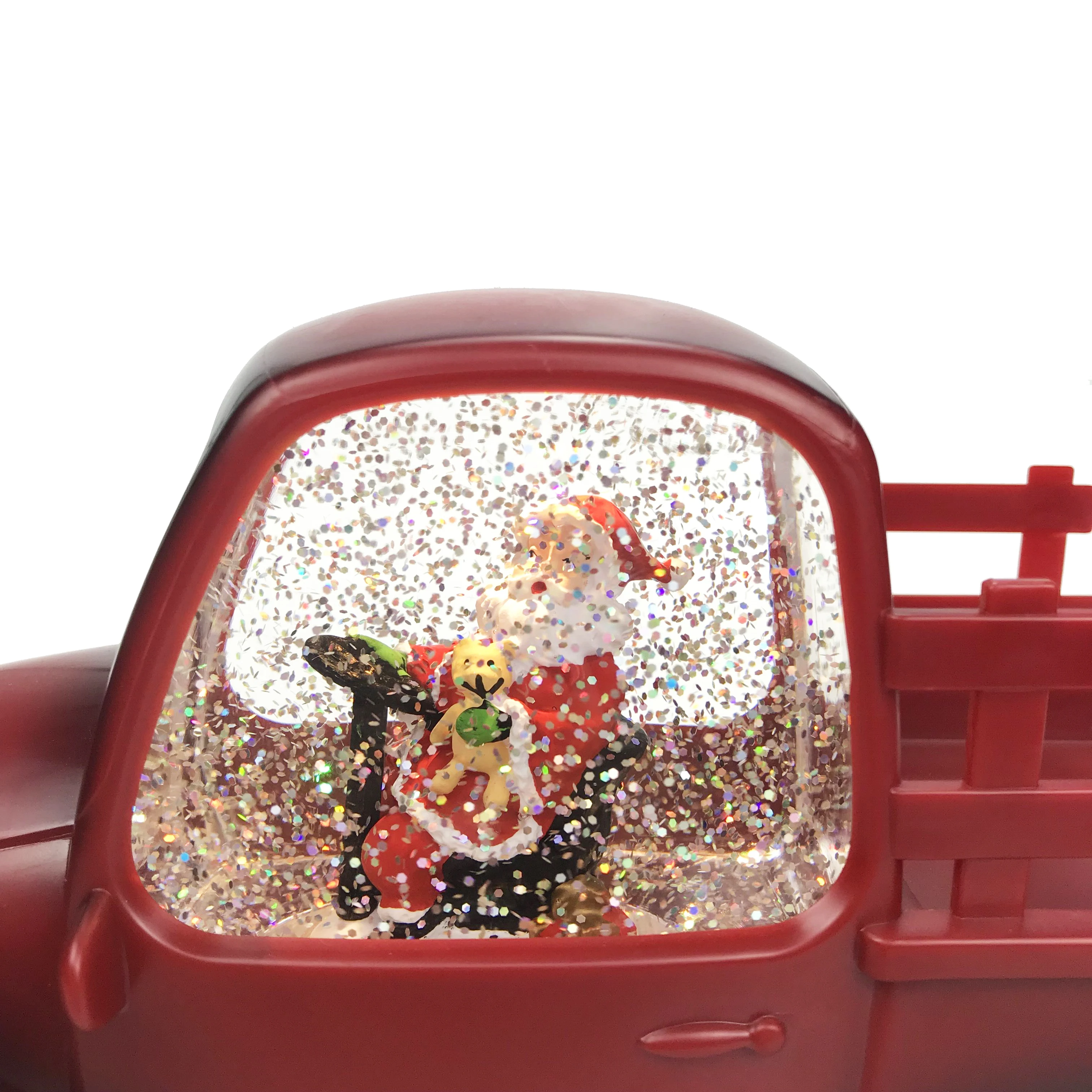 Рождественские товары, украшение из смолы с подсветкой, красный грузовик Санты, светодиодный светильник с водяным блеском, крутящаяся декорация со снежным шаром