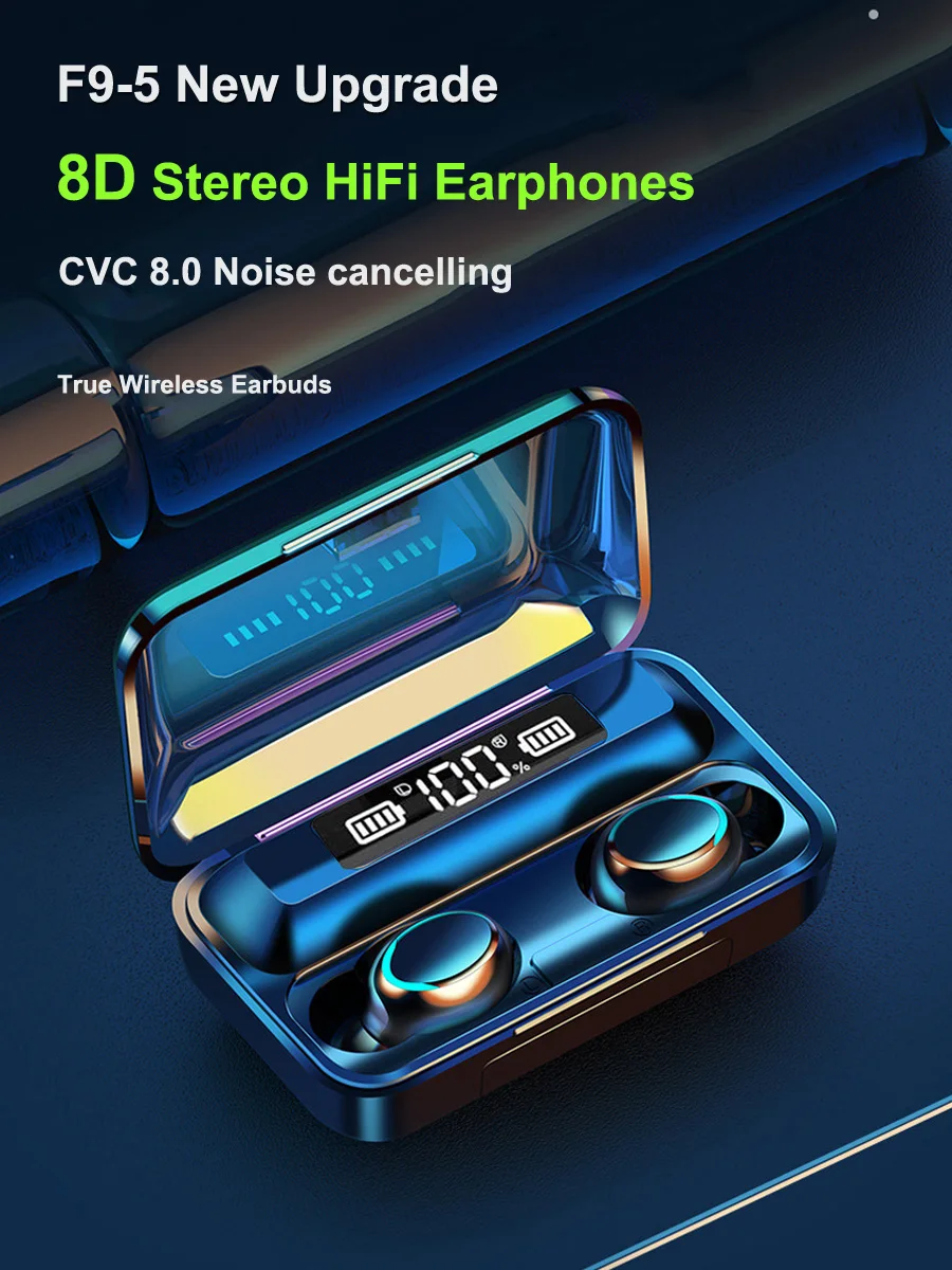 Customizable F9 wireless Blue tooth headset IPX6 waterproof digital display Blue tooth headset 9D stereo sports headset