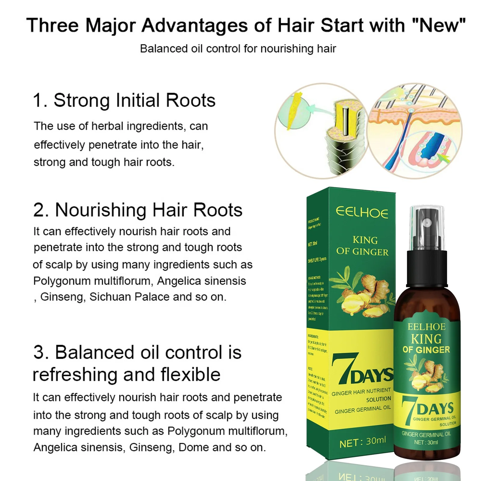 Trending products 2024 custom regrow 7 day ginger germinal hair growth serum ginger essential oil hair growth serum spray