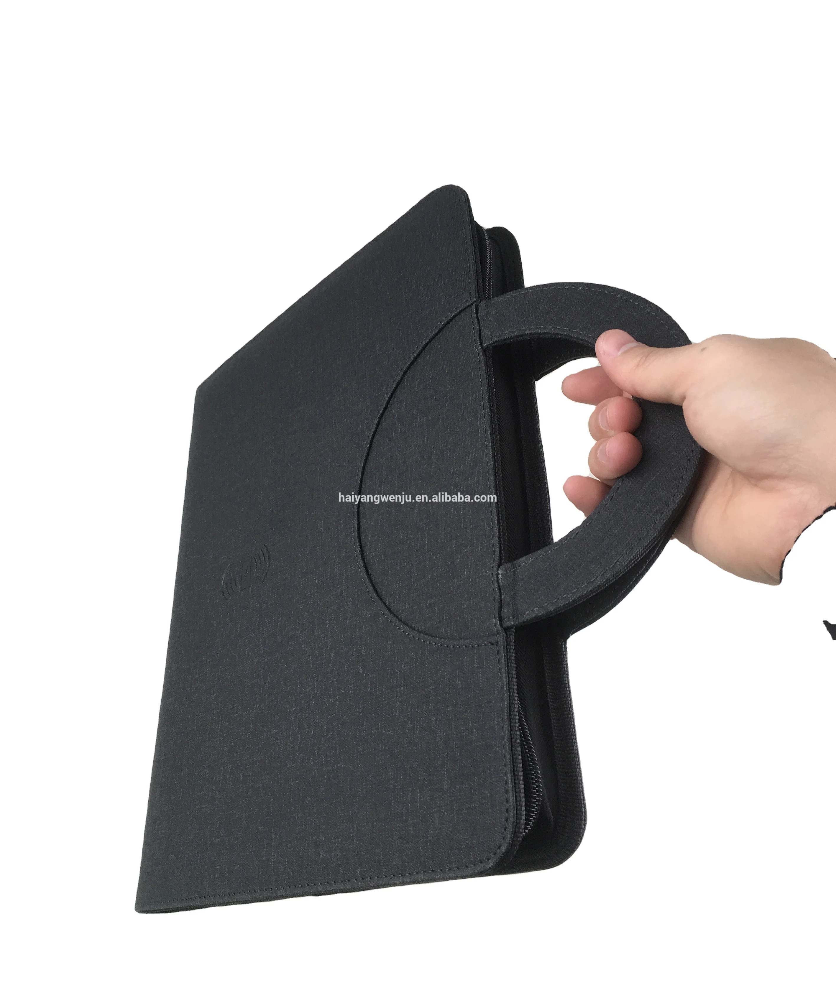 A4 PU leather Wireless Charging hand shank Business Portfolio with powerbank