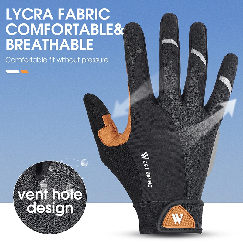 WEST BIKING Full Finger Racing Cycle Bike Gloves Waterproof Mountain Bike Gloves Wholesale Customized Motorcycle Cycling Gloves