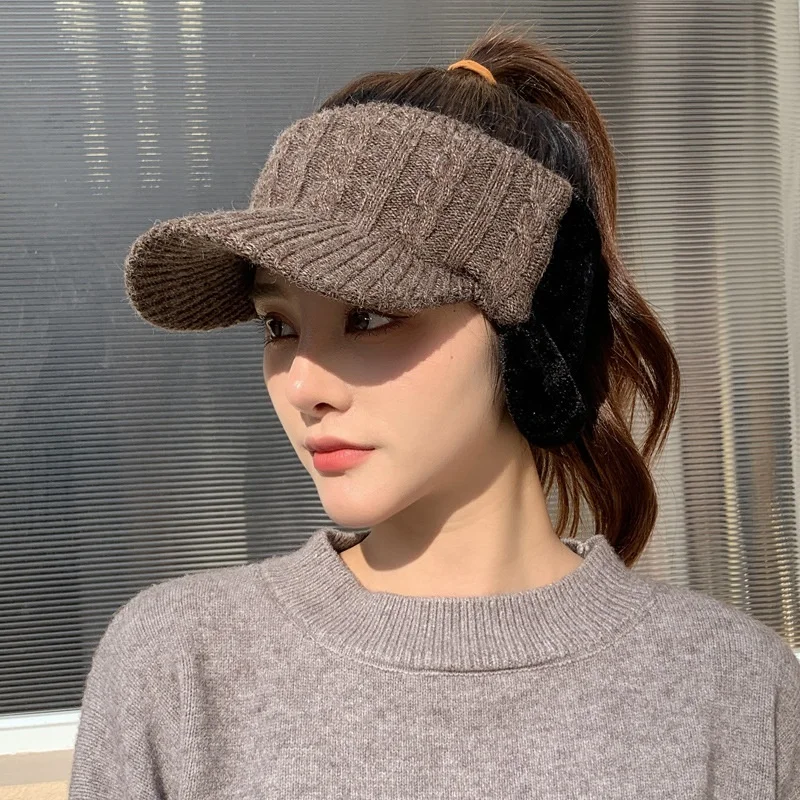 Women Fashion Autumn Winter Duck Tongue Baseball Cap Cycling Ear Protectors Warm Velvet Wool Knitted Hat