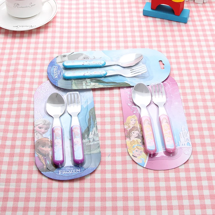 Food Grade plastic stainless steel children travel spoon fork kids cutlery set