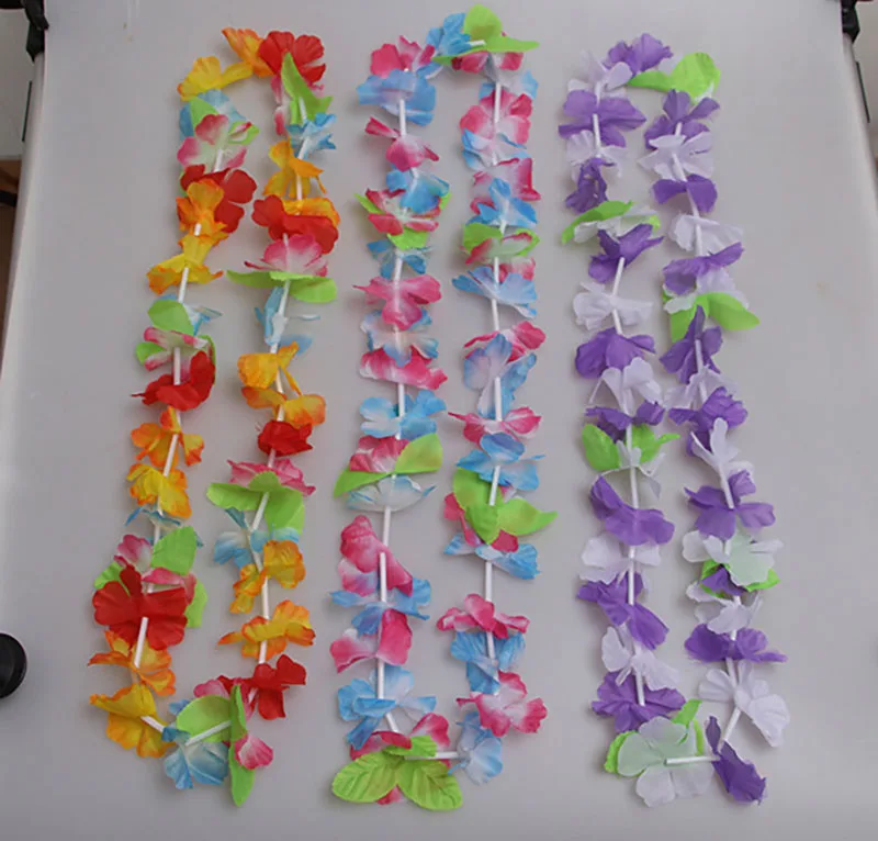 DREA Wholesale Beach Necklace Rainbow Colorful Silk Artificial Flower Wreath Hawaian flower Lei garland