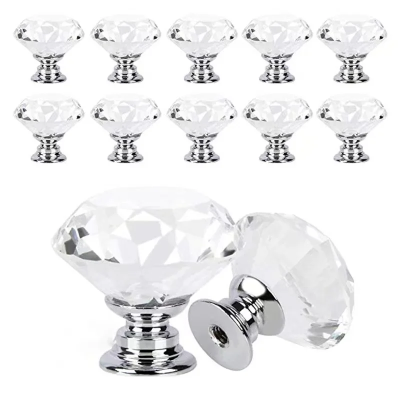 Furniture Crystal Cupboard Handle 30mm Crystal Diamond Glass Door Knob Handle Decorative Crystal Dresser  Drawer Cabinet handles