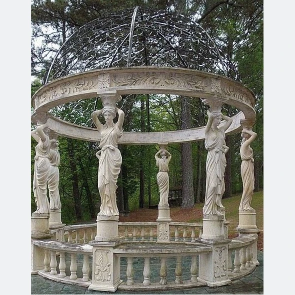 Outdoor decorative garden stone pavilion columns grey marble gazebo