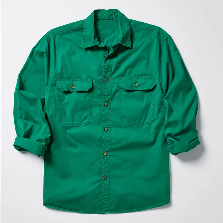 Custom half button 100% cotton drill easy care work shirt with logo UV protection casual work shirts for men