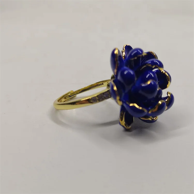 Prezzie ceramic Ins Korean Needle Floral rings Golden Twine Crystal Flower Jewelry porcelain rings For Girl
