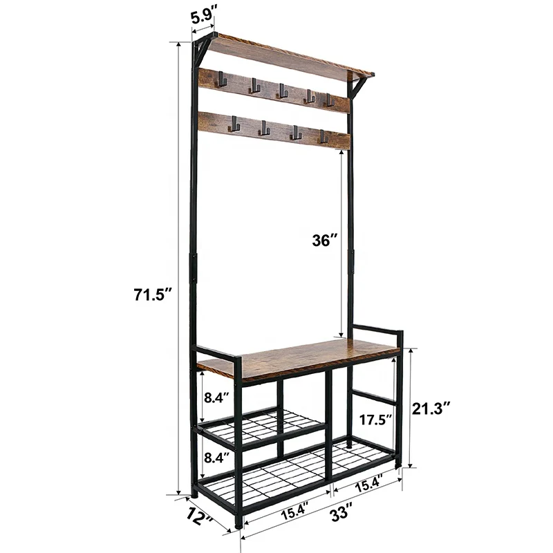 Многофункциональный 3-в-1 прихожей пальто стеллажи для выставки товаров Холл дерево со скамейкой
