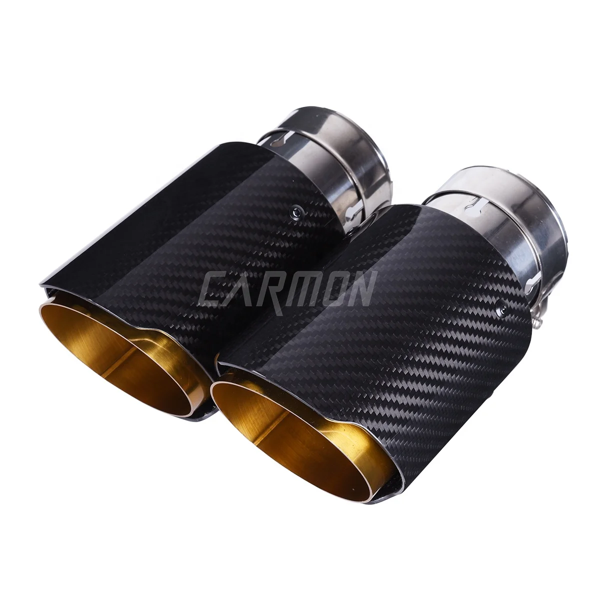 Car Universal Customized Logo Golden Inner Pipe Glossy Black Twill Carbon Fiber Exhaust Muffler Tip Tail Pipe For BMW BENZ AUDI