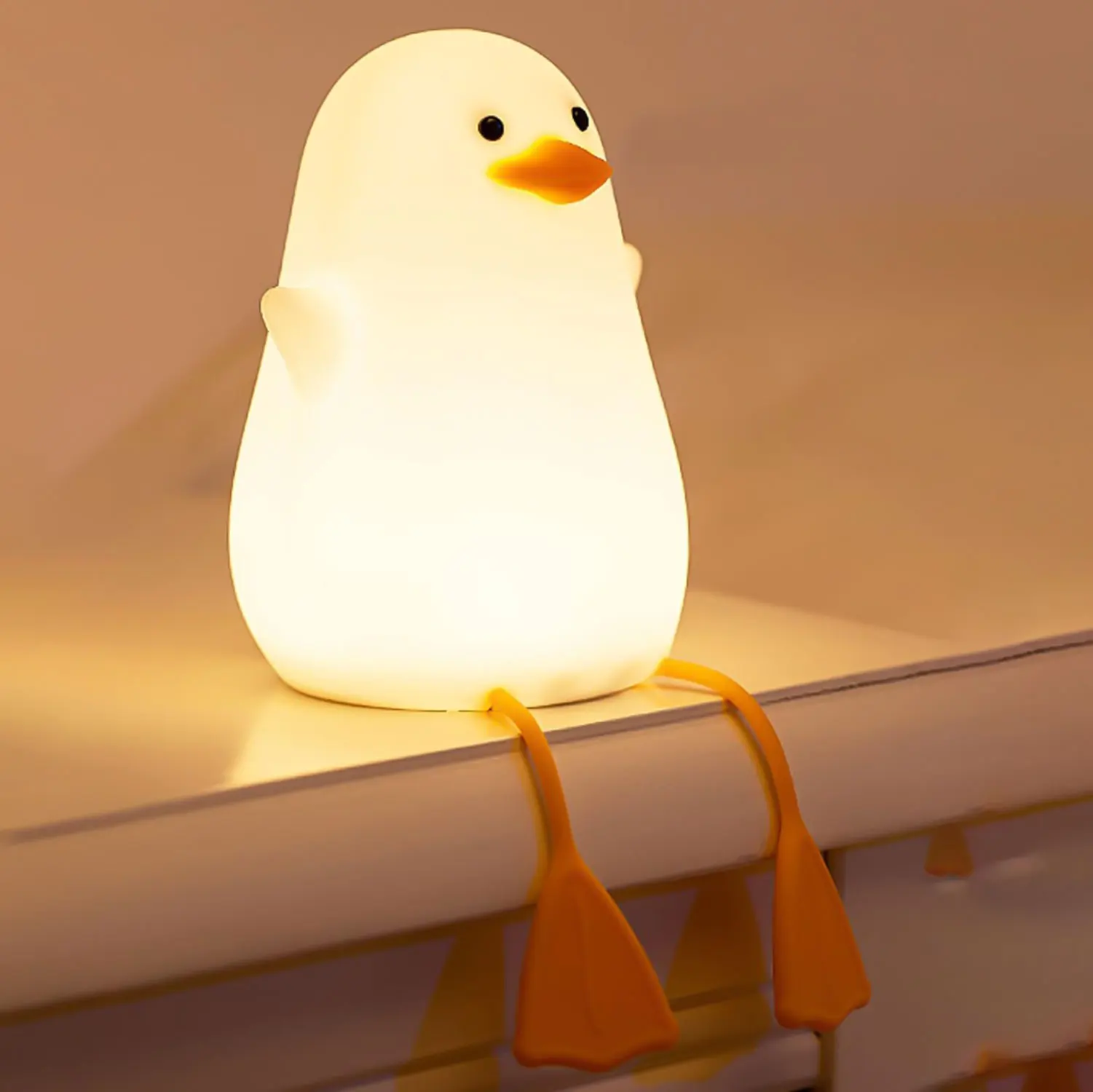 Cutely Bedroom Soft Light Sleeping Bedside Lamp Silicone Pat Table Lamp Mobile Phone Holder Children Duck Small Night Light