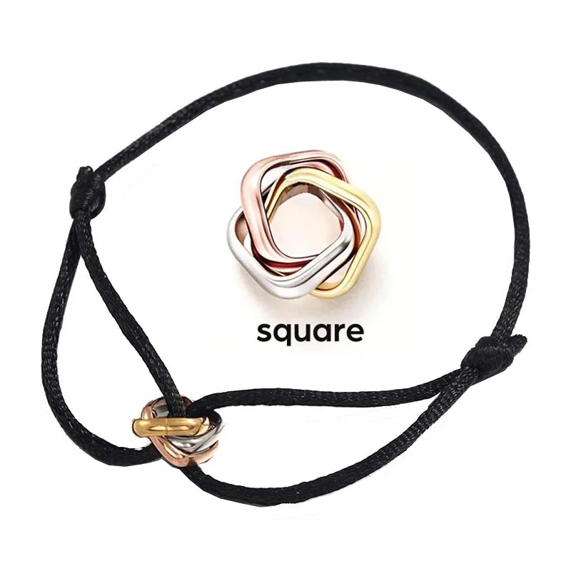 Trinity Square Three Rings Love Forever Adjustable Rope Bracelet