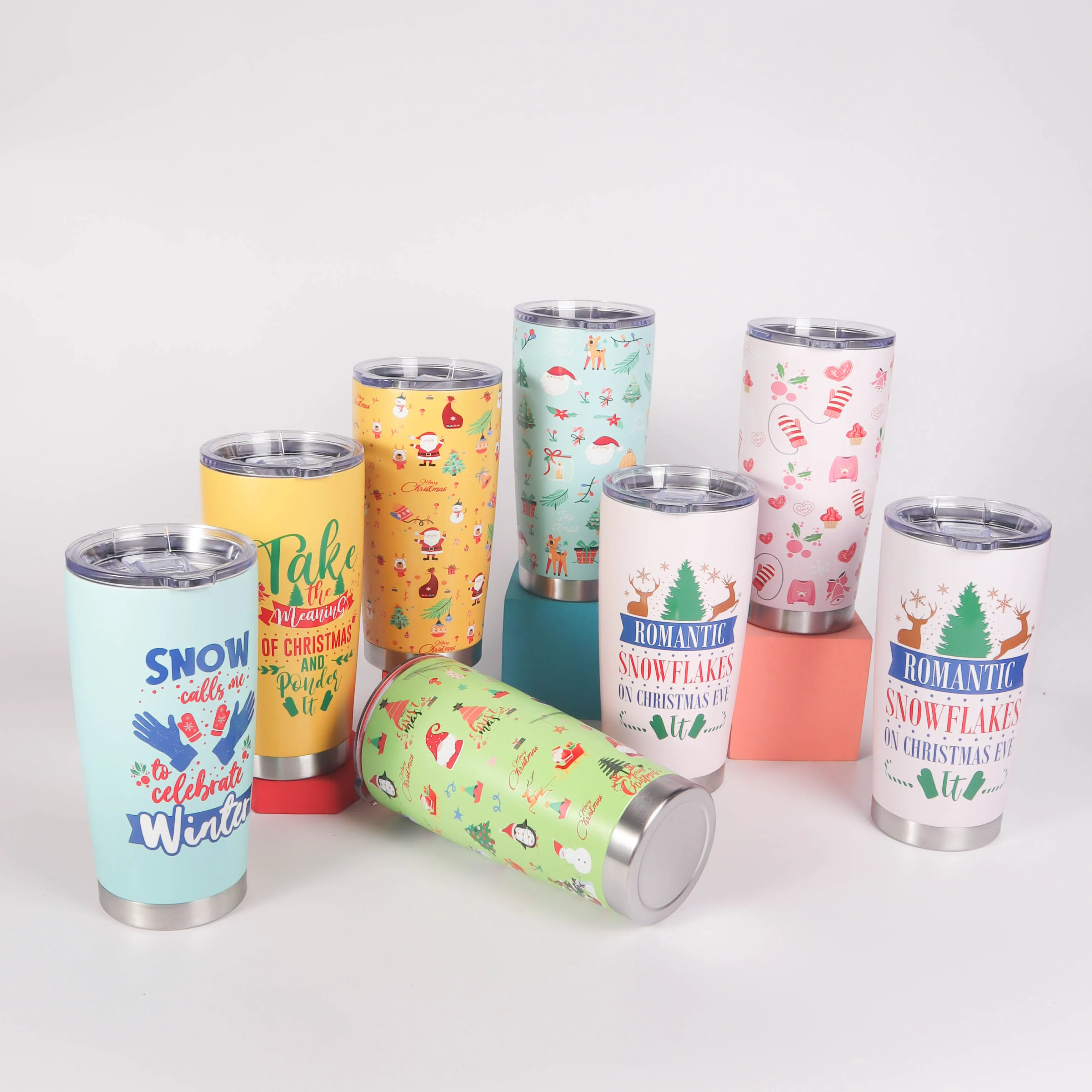 20oz Christmas Tumbler, Stainless Steel and Double Wall Insulated Travel Coffee Mug with Lid