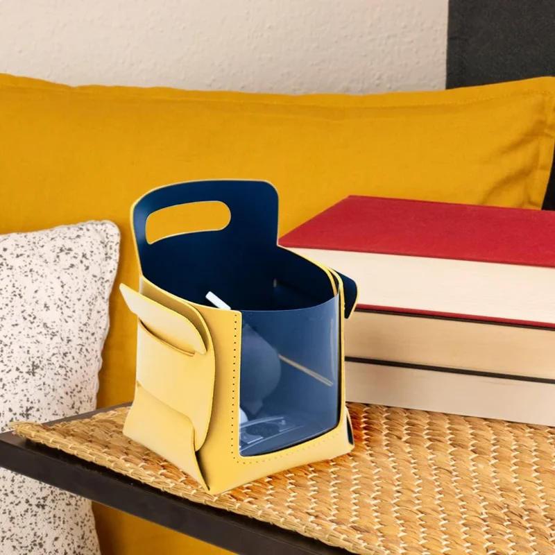 Storage Tray PU Leather Transparent Window Small Decorative Holder Basket Double Side Color Storage Organizer