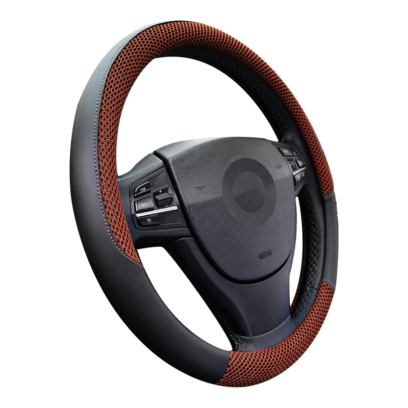 Steering Wheel Cover, Universal 15 inch, Microfiber Leather Viscose, Breathable, Anti-Slip Brown