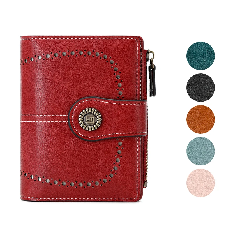 Drop Ship Luxury Woman Wallet Red PU Leather Multi Card Holder Wallet Ladies Purses Trifold Money Clip Rfid Blocking Wallets