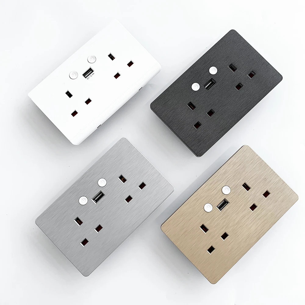 High Quality 13A Uk Electrical Outlet Smart Usb Double twin Wall Lighting Switch Socket
