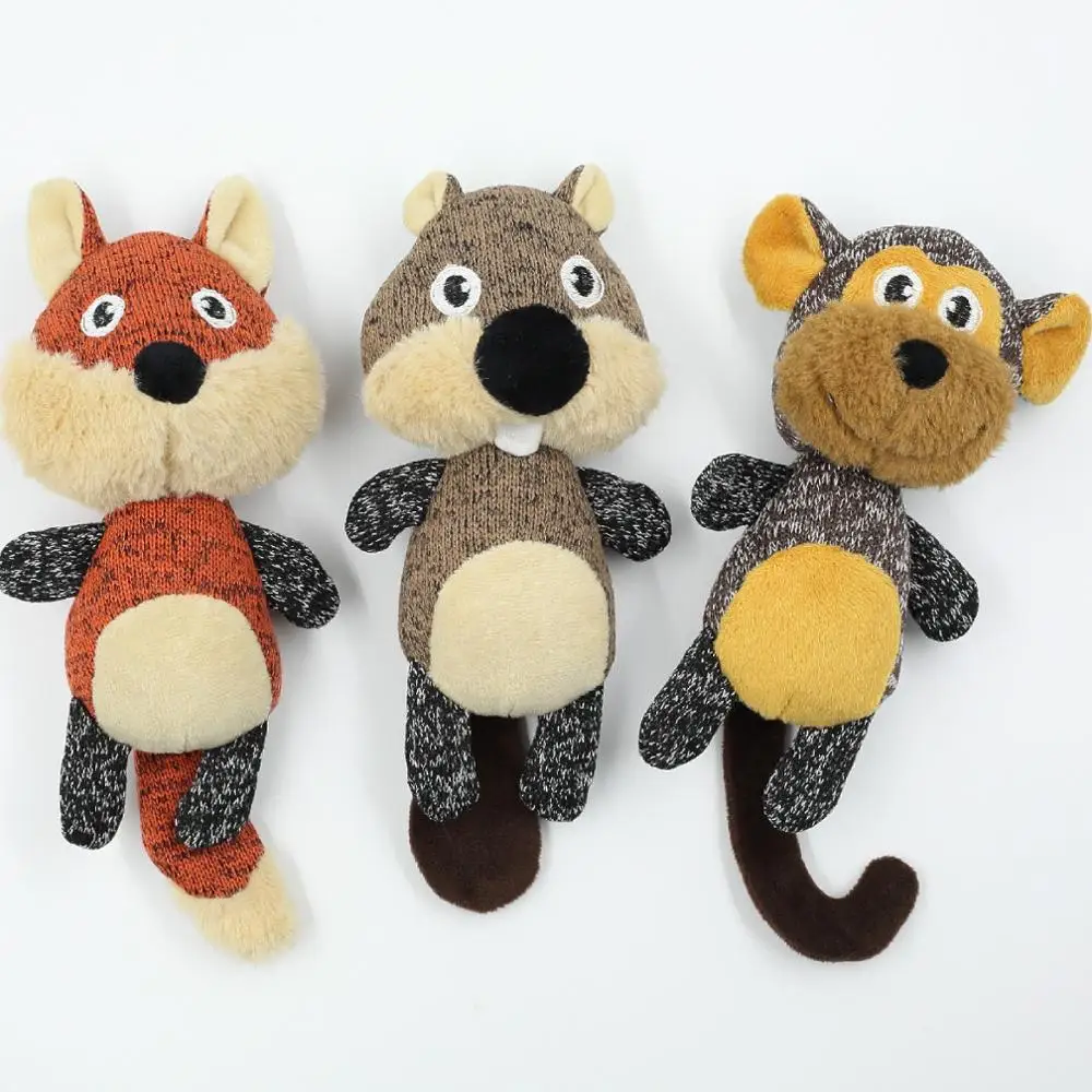 wholesale soft knitted fabric fox shape plush dog toy squeaky pet toy