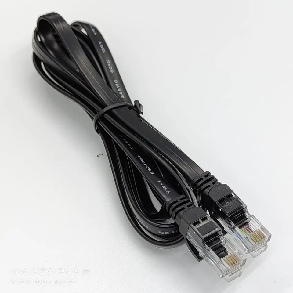 Flat molded black telephone cable rj12 to rj12 6p6c connector rj12 flat patch cord