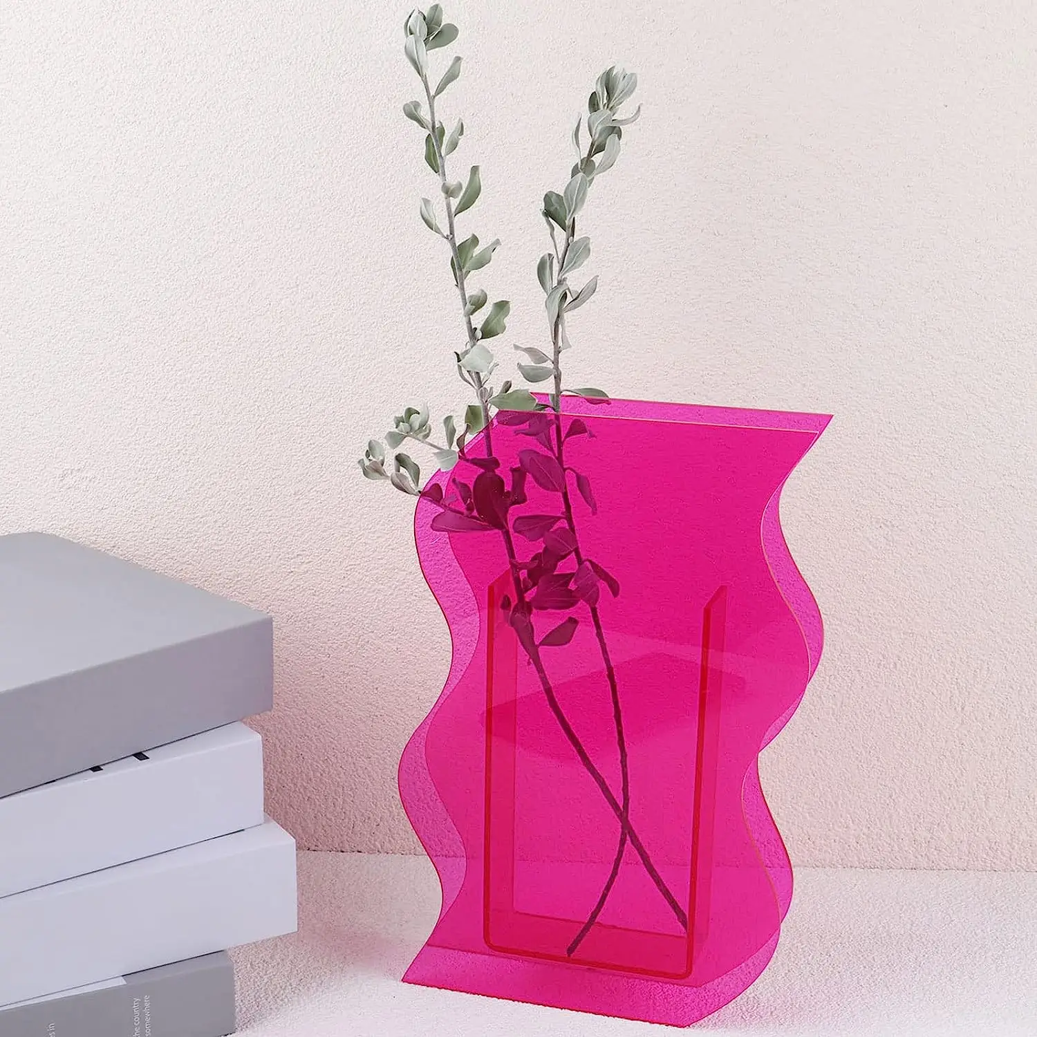 Acrylic Vase For Aesthetic Room Decoration Use Irregular Curved Wave Acrylic Decorative Vase Bedroom Living Room Table Pink Vase