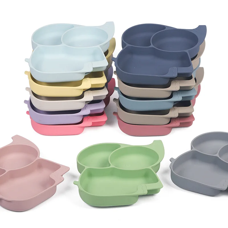 THEONE Bpa Free Silicone Elephant Shape Suction Baby Feeding Divided Plate for Toddler Baby