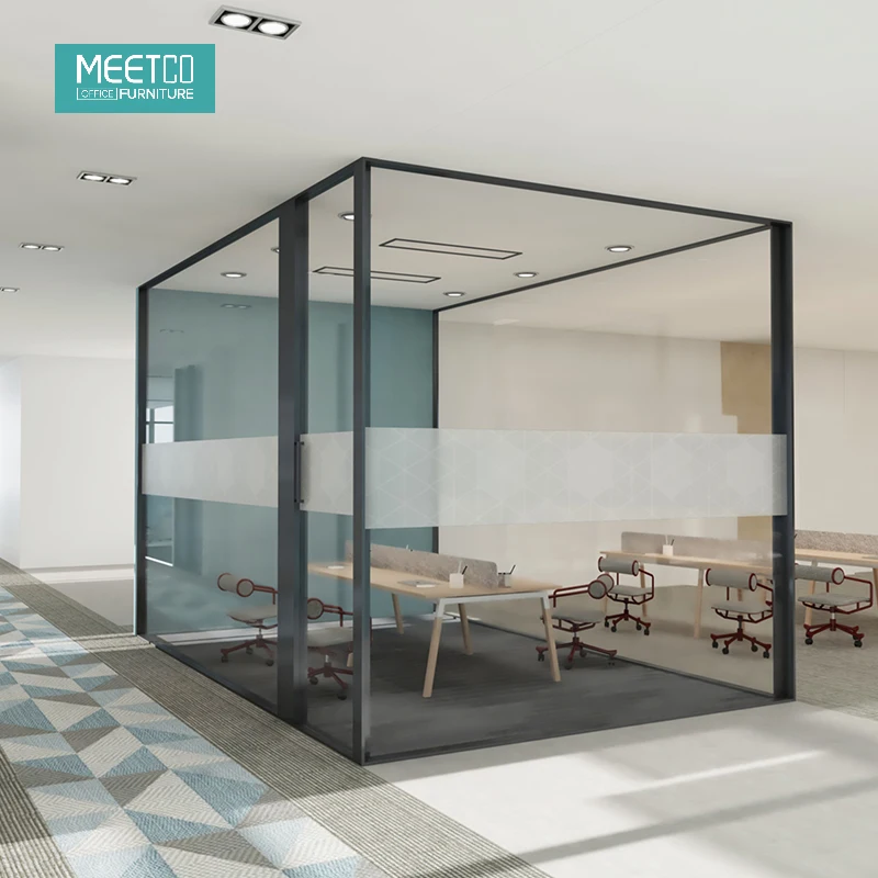 Meetco Modular Office Double Glass Walls Aluminum Frame Full Height Interior Office Glass Wall Partition With Bl