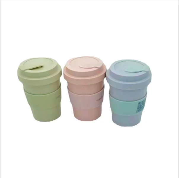 Wholesale eco friendly travel custom bamboo fiber reusable coffee cups disposable with lid