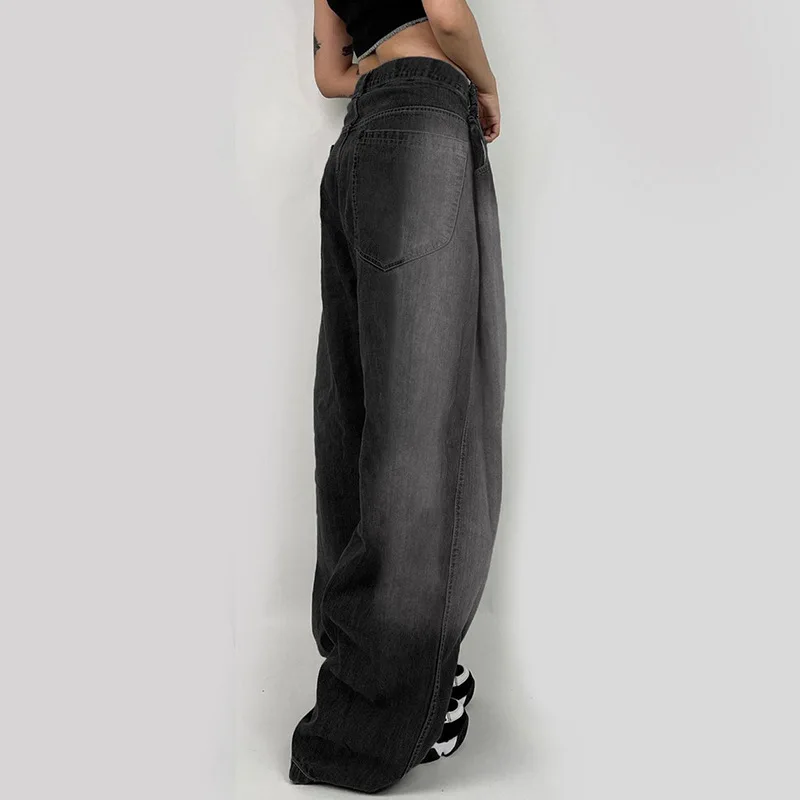 Hiphop Fashion Gradient Color Casual Street Wear Girl Long Wide Leg Loose Washed Denim Jeans Hip Hop Harem Pants Women Wholesale