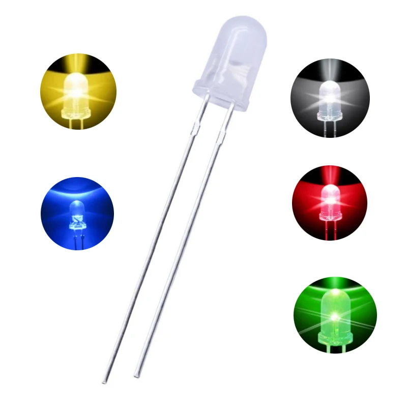 F5 5mm LED Diode Diffused White Red Yellow Blue Green White Orange Short/Long Pin