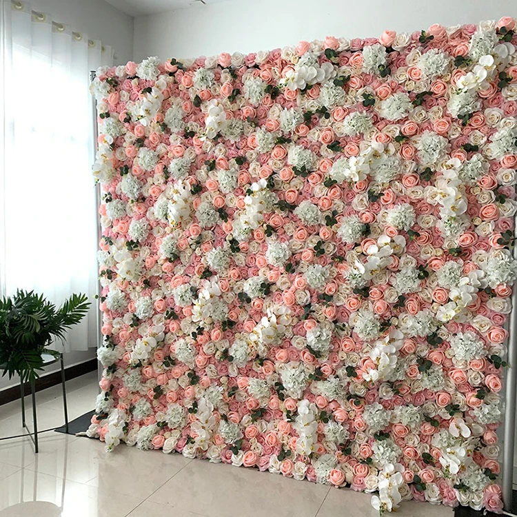 E07544 Custom Wedding Simulation Plastic Orchid Silk Rose Flower Wall Backdrop Panel Artificial Flower Wall for Home Party Decor