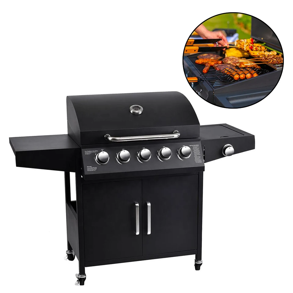 VERTAK 304 Stainless Steel Gas Charbroiler Barbeque Grill 5 + 1 Furnace Head Cheap Commercial Large Bbq for Sale