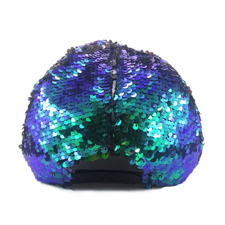 High Quality Trendy Polyester Plastic Buckle Ladies Women Men Unisex Colorful Shining Sequined Baseball Cap
