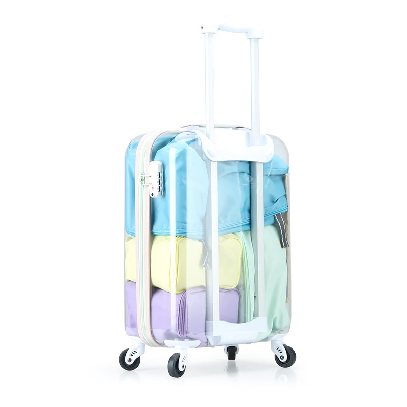OEM Custom Logo Femme Carry On Clear Luggage Cabin Transparent Travel Trolley Bags Luggage Suitcase Sets