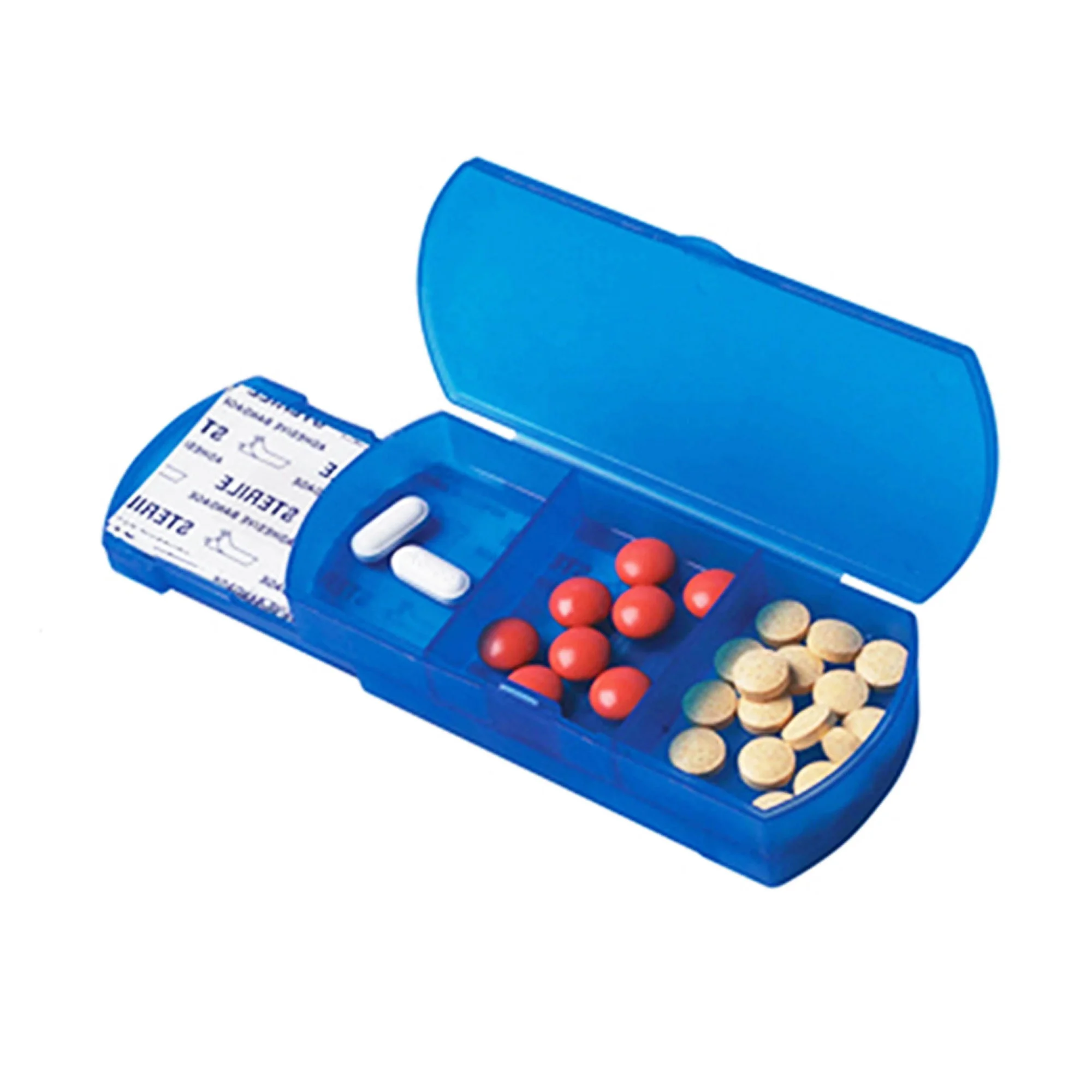 Handy Travel Pill Box 3 Compartments for Pills and 8PCS Bandages TPB001 Promotional Gifts Custom Logo Travel Pill Box in Stock