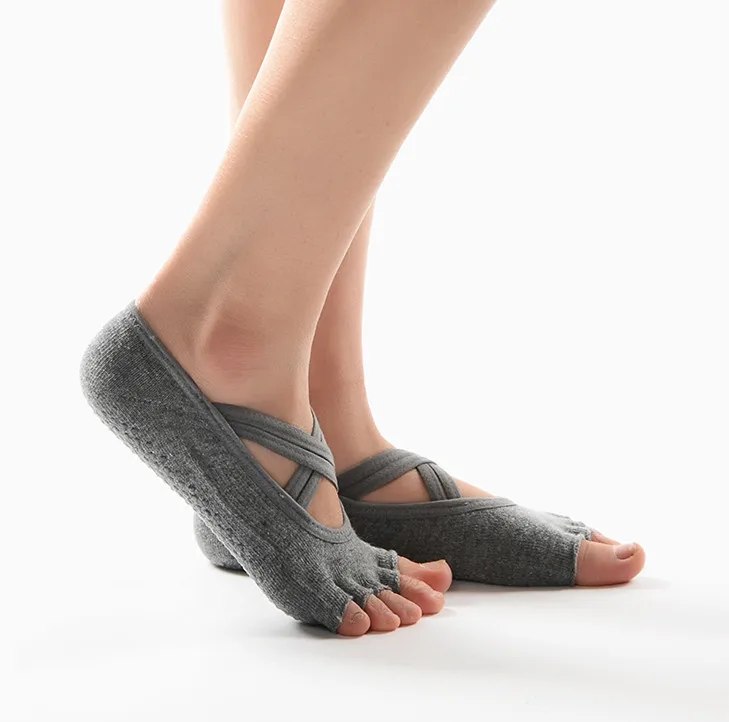 Однотонные хлопковые однотонные Балетные Носки, женские спортивные носки для йоги с пятью пальцами