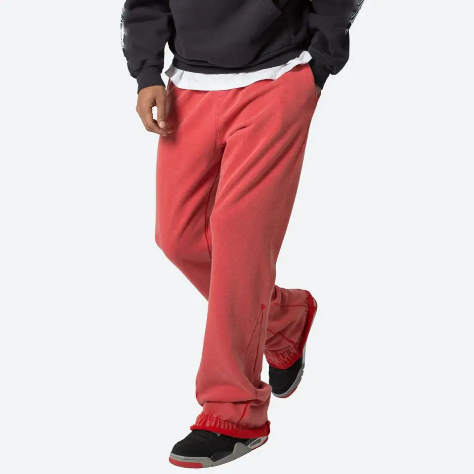 OEM wholesale custom high quality cotton trackpants drawstring vintage distressed acid washed flared sweatpants men