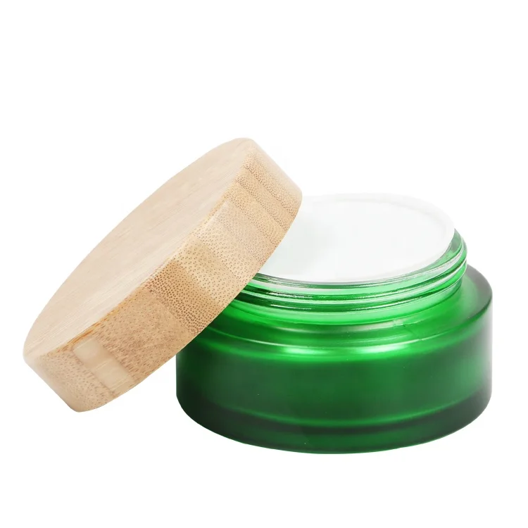 manufacturer wholesale wide mouth 30g 1oz 50g 2oz 100g 3oz skin care cream package frosted glass bamboo cosmetic jar