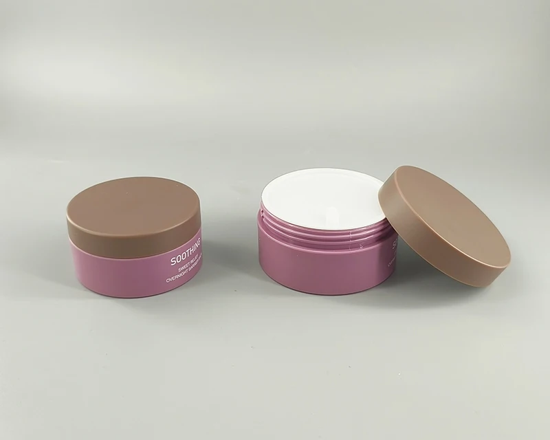 soft-touch matte purple PP cream pot jar wide opening empty for night moisturizer soothing balm body scrub