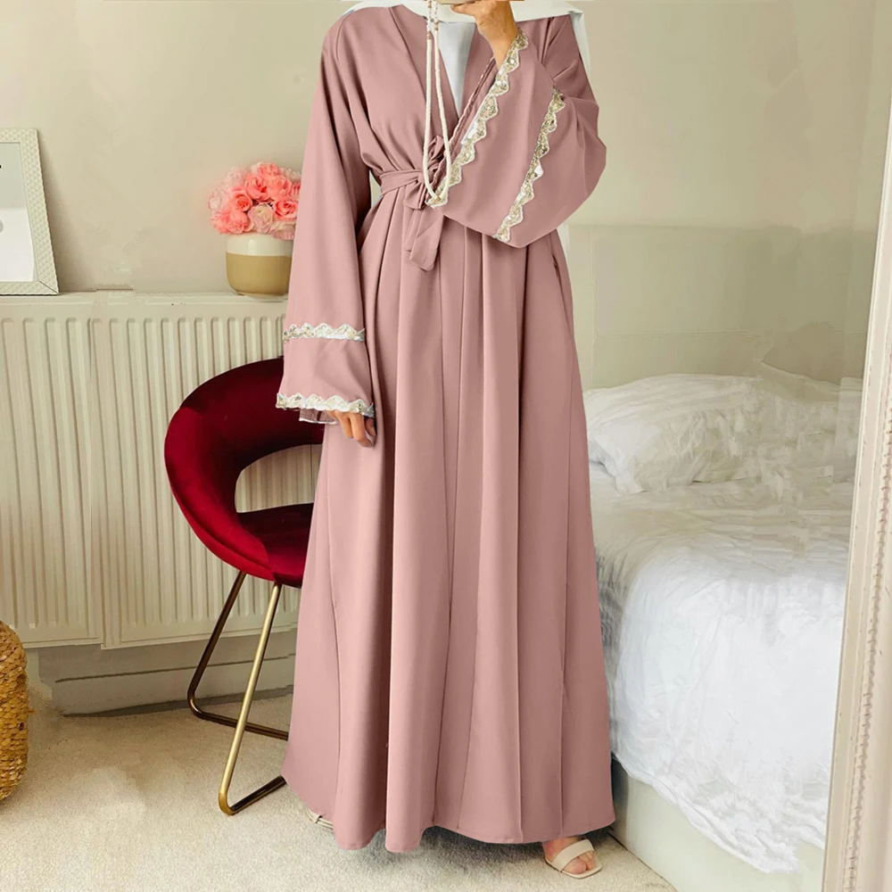 10148 Wholesale 2021 New design High quality lace polyester abaya popular hot selling islamic clothing abaya