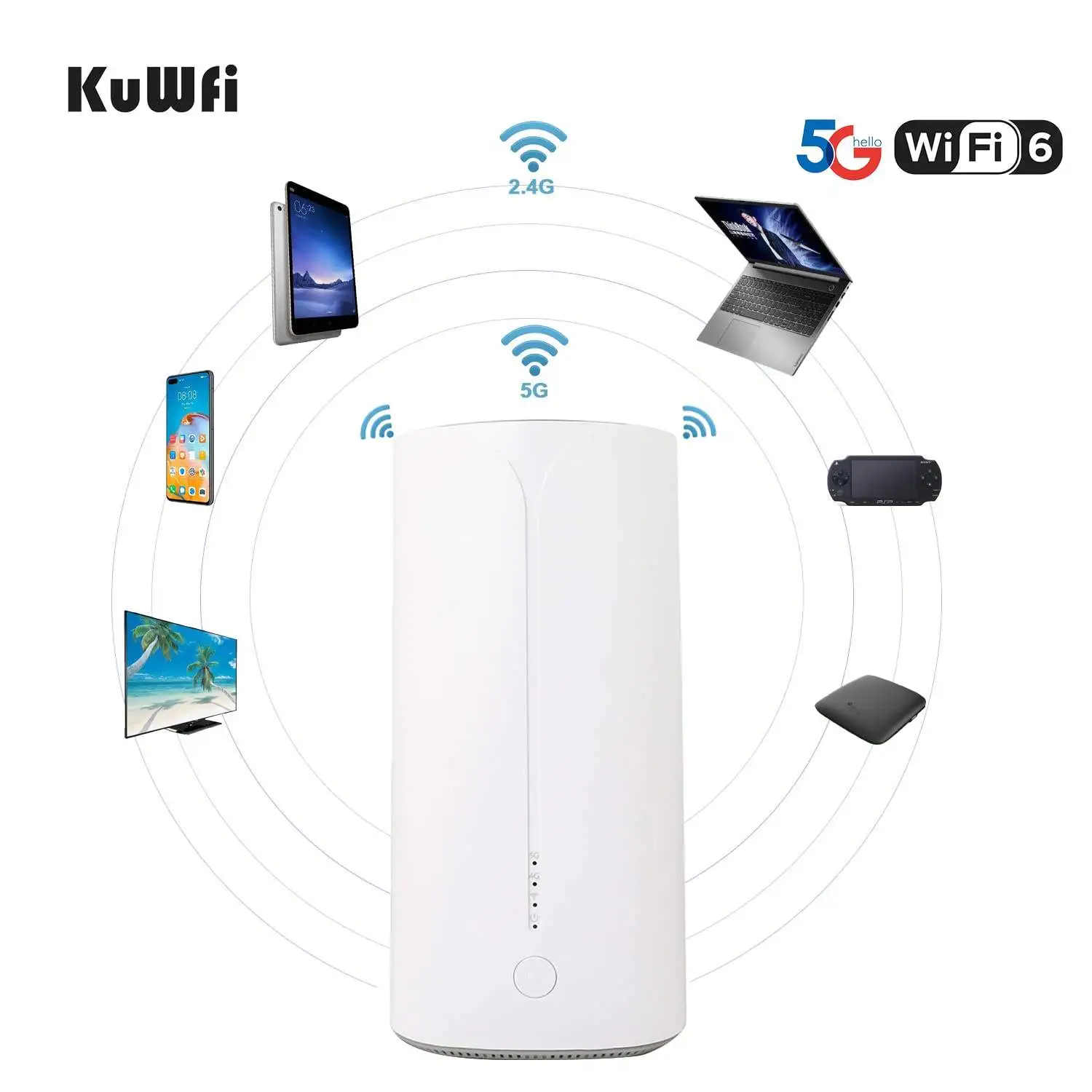 KuWfi wide wireless coverage 5g mesh wifi modem gigabit port dual band 1800Mbps WiFi6 5G router