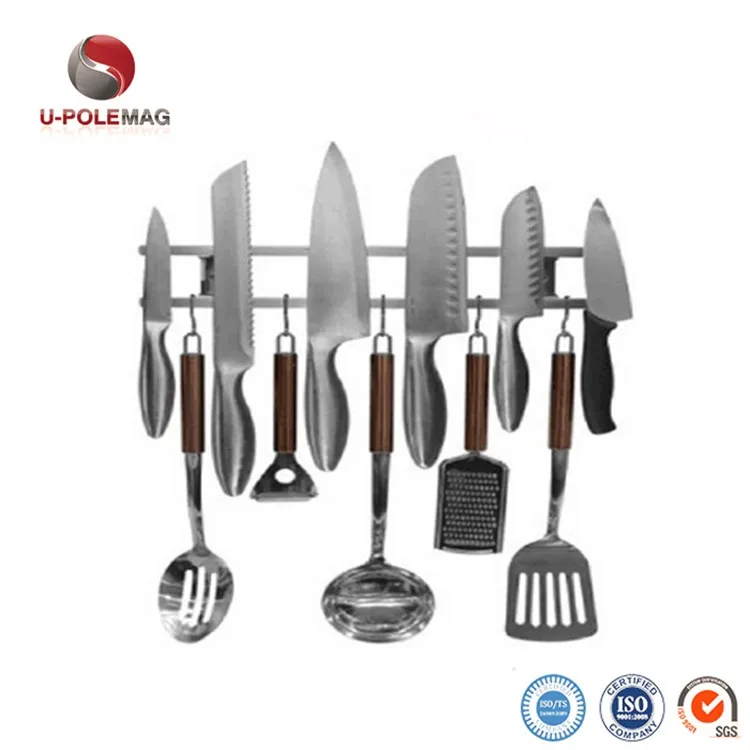 18 Inch 304 Stainless Steel Magnetic Knife Bar Rack with 6 Hooks Magnetic Knife Holder for Wall Mount