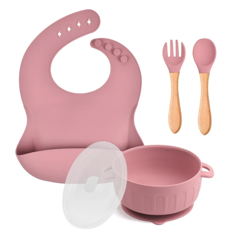 Wholesale Custom Good Price New Born Baby Gift Set Silicone Tableware Baby Bib Bowls Feeding Set For 6 Months Weaning